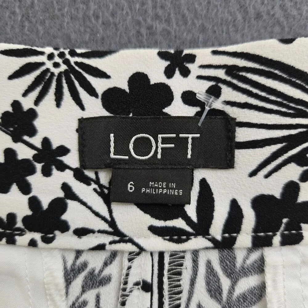 LOFT Women 6 Black White Floral Palazzo Wide Leg High Rise Trousers - Picture 5 of 10